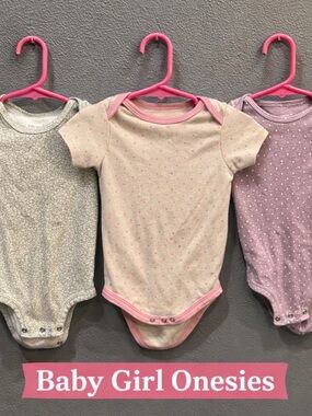 Multiples Baby Girl Short-Sleeve Onesies in Cream, Sage, and Mauve